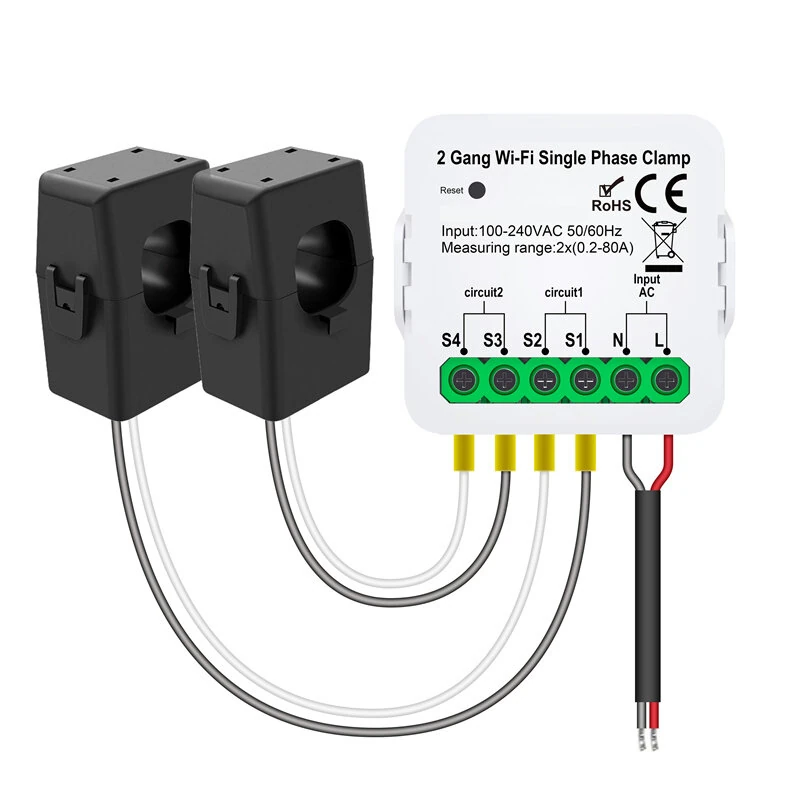 TUYA Smart Home Energy Meter - Wi-Fi 80A Clamp | Real-time Monitoring AC100-240V