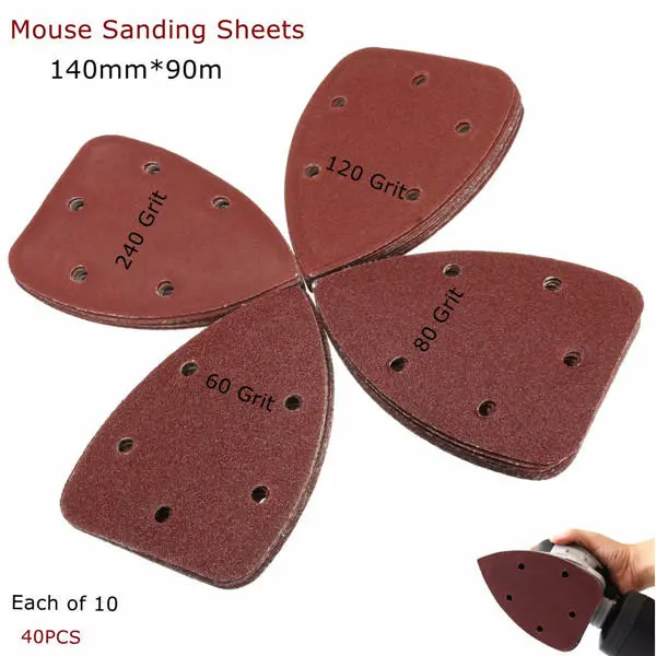 3M Sandpaper | 40pcs 60-240 Grit Triangle Sheets for Mouse Sander - 140x90mm
