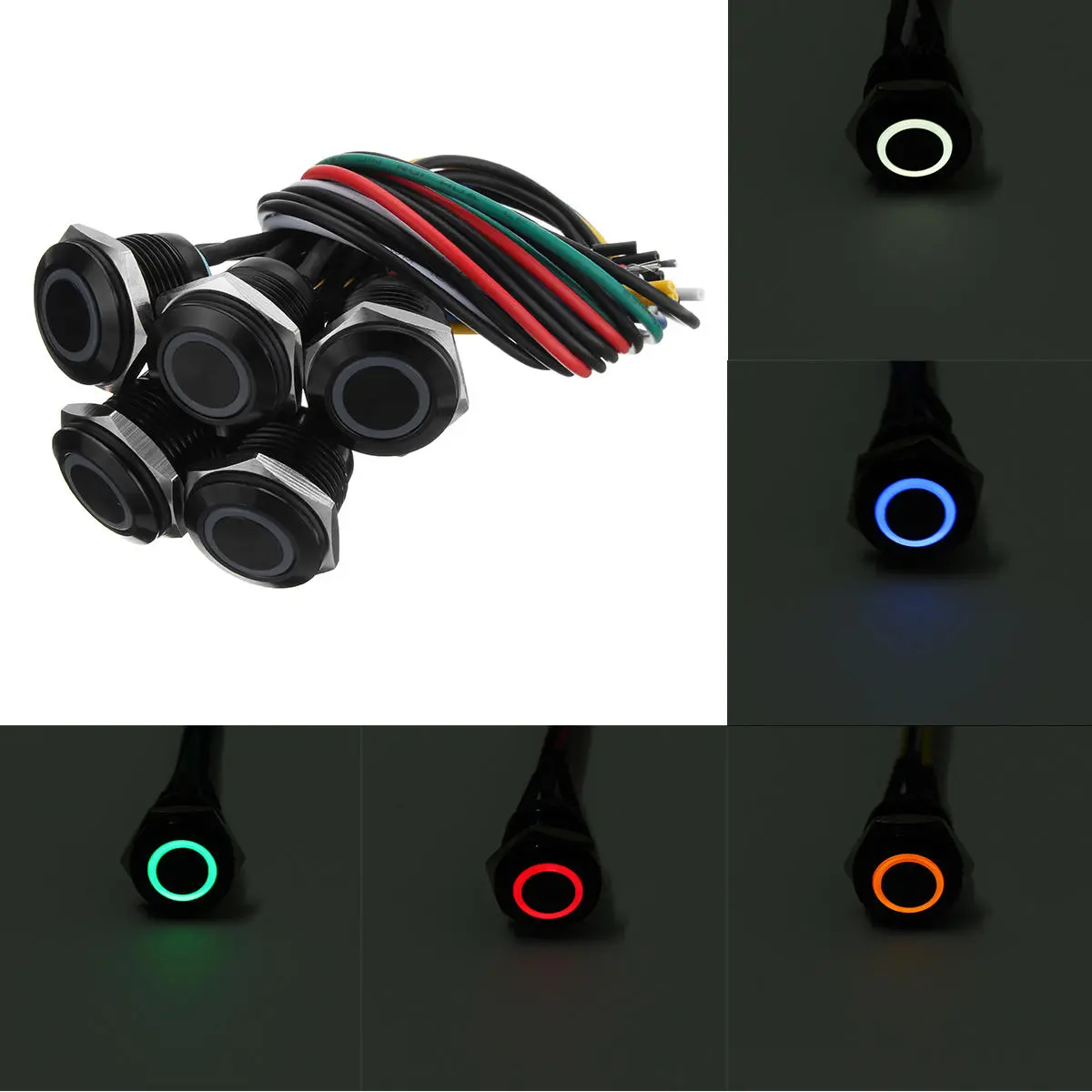 12V 16mm LED Metal Push Button Switch - Momentary | Red Blue Green Yellow White