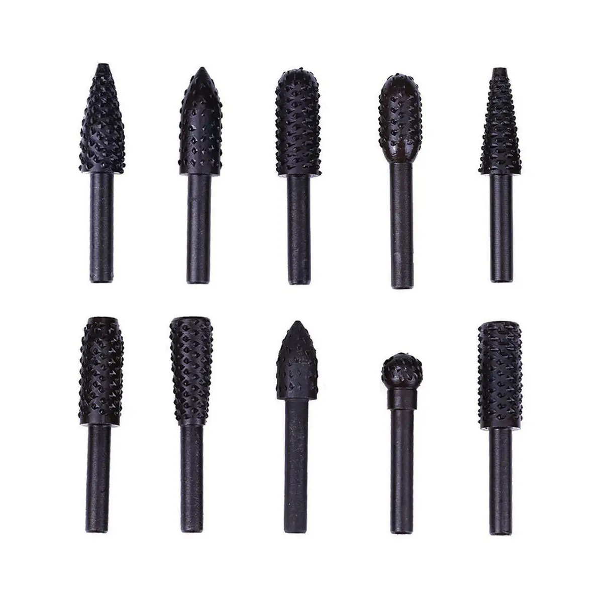 10pcs Rotary Burr Set - 6mm Shank Wood Carving & Polishing Tool | Grinding Rasp Bits
