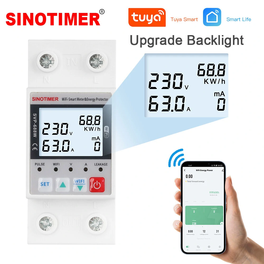 SINOTIMER SVP688 WiFi Energy Meter | Voltage Current Leakage Protection | Real-Time Monitoring & Timing Modes