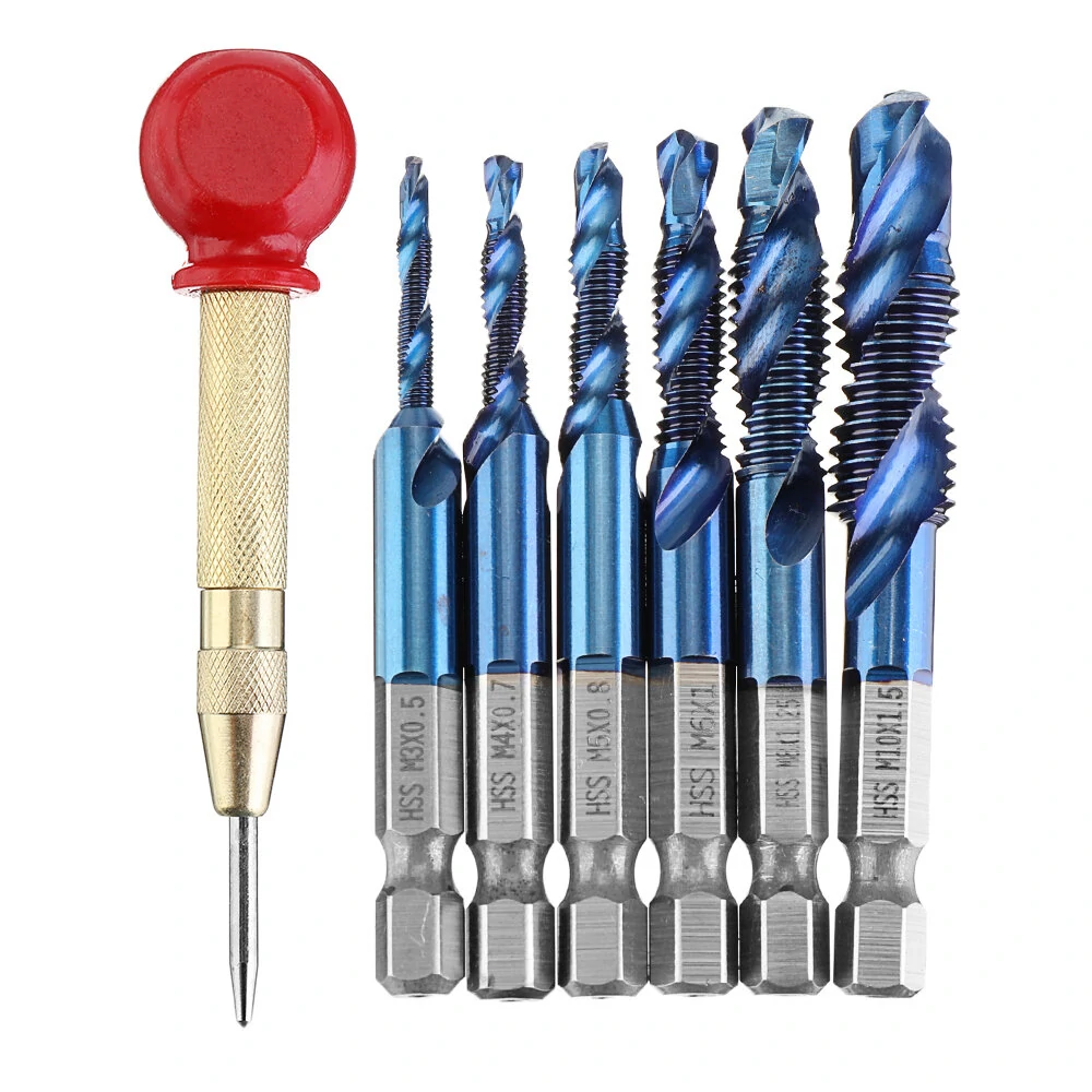 Drillpro 6pc M3-M10 Drill Tap Bit Set | HSS Blue Nano Deburr Countersink Bits