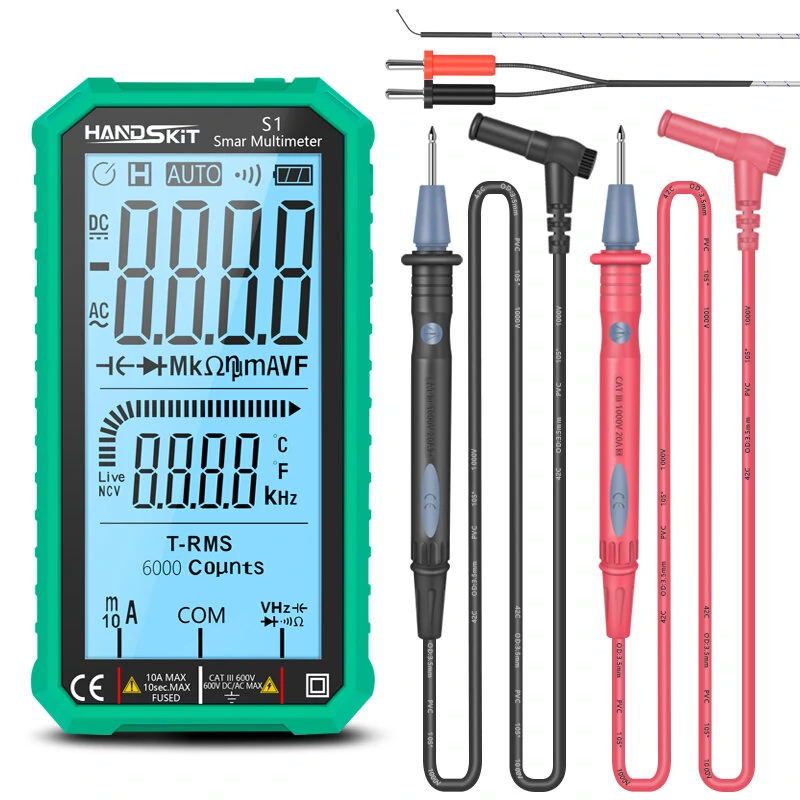 ES Digital Multimeter - 6000 Count True RMS Auto-Ranging - Capacitance Temp Resistance Transistor Tester