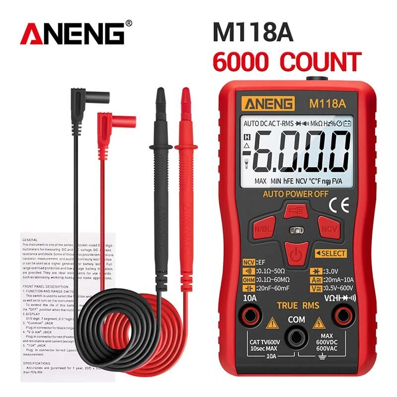 ANENG M118A Digital Multimeter - 6000 Count True RMS Auto Range | NCV & Flashlight