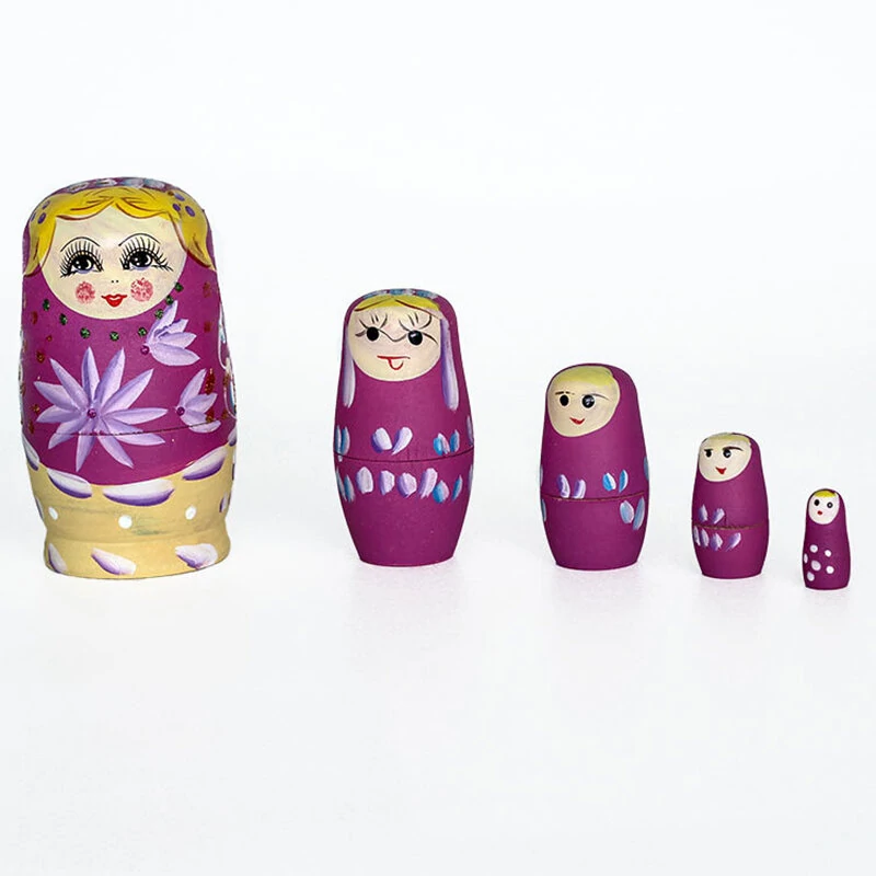5Pcs Hand Painted Wooden Russian Nesting Matryoshka Dolls - Durable Decor Set
