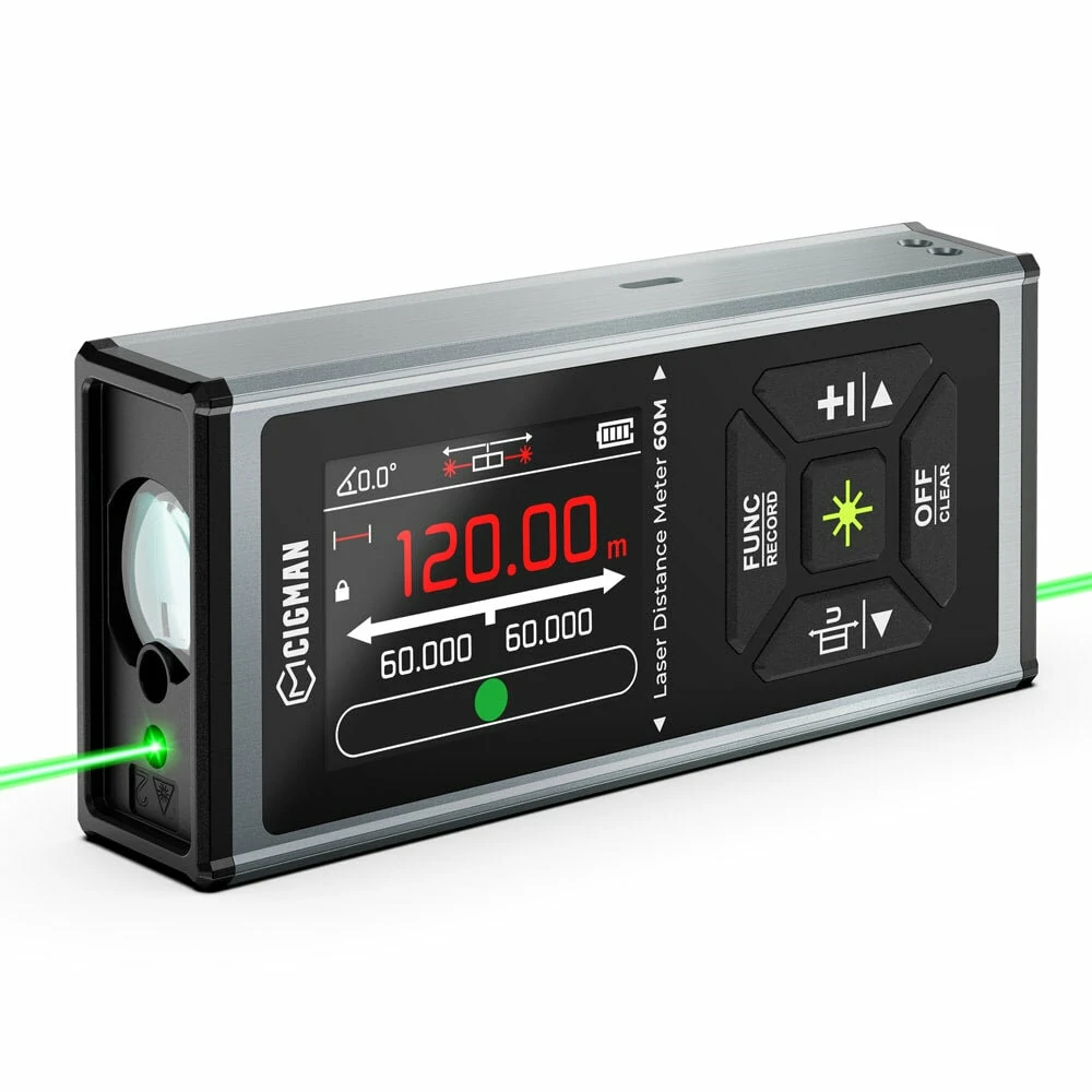 CIGMAN CD-60G Dual Green Laser Measure | 120M Range, High Accuracy, 2.4 HD Display