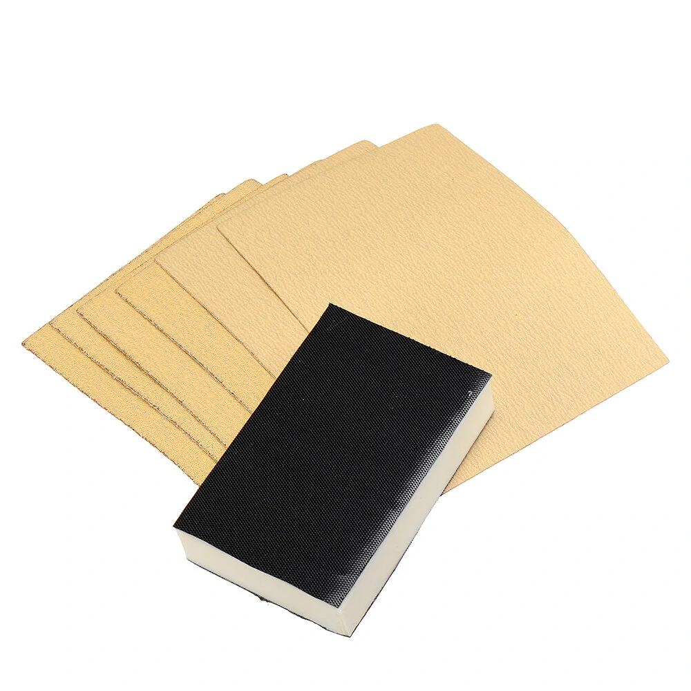 3M 154x100mm Flocking Yellow Sandpaper | 7-Piece Kit with Sponge Block