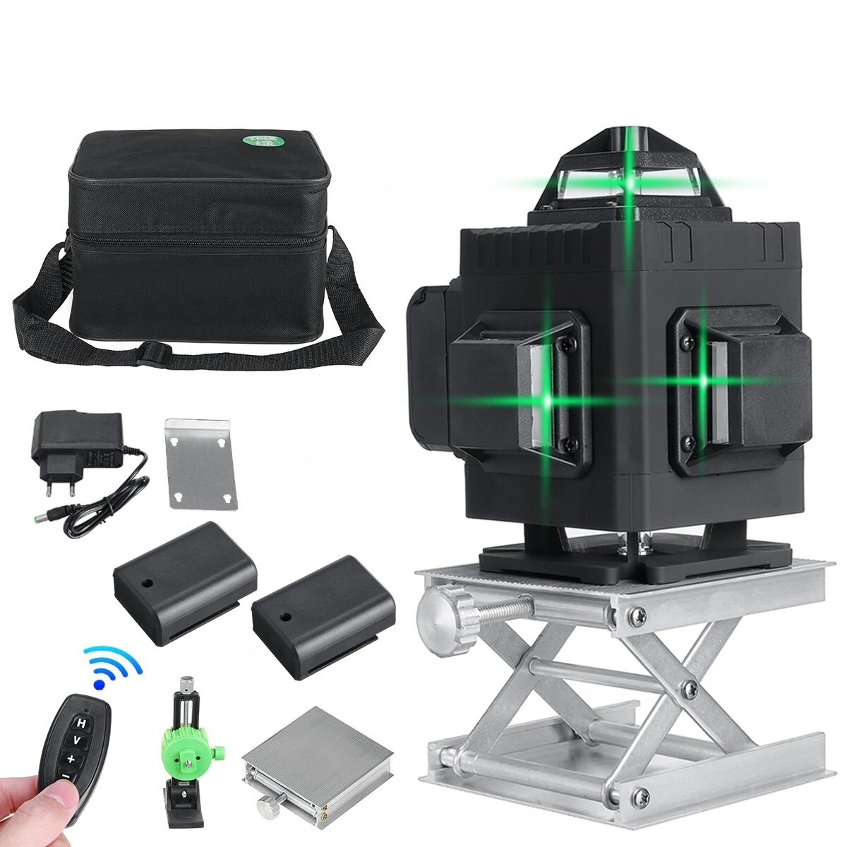 360° Rotary Green Laser Level - Self-Leveling Cross Line Tool - 8/12/16 Lines