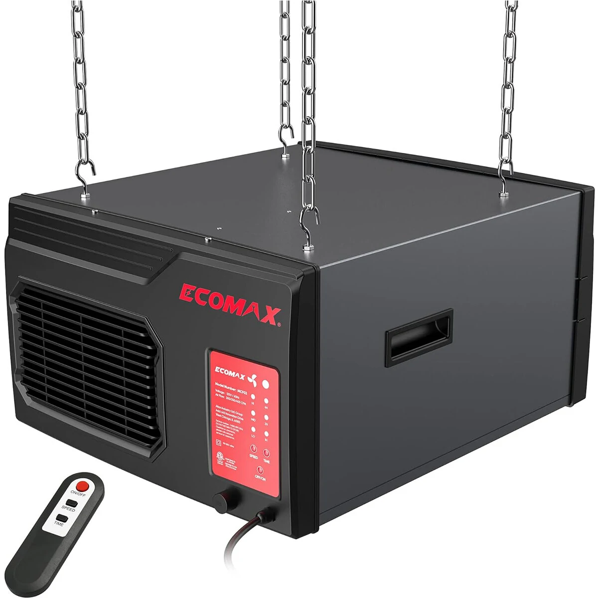 Ecomax MCF03 Air Filtration System | 3-Speed Hanging Dust Collector for Woodworking Shop