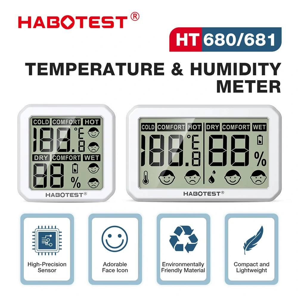 HABOTEST HT681 Digital Thermometer Hygrometer | LCD Weather Station for Home