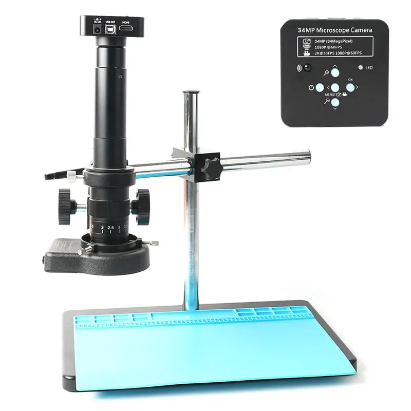 34MP HDMI Microscope Camera - 1080P Video Recorder with Adjustable Stand | 180X-300X C-Mount Lens for PCB Soldering