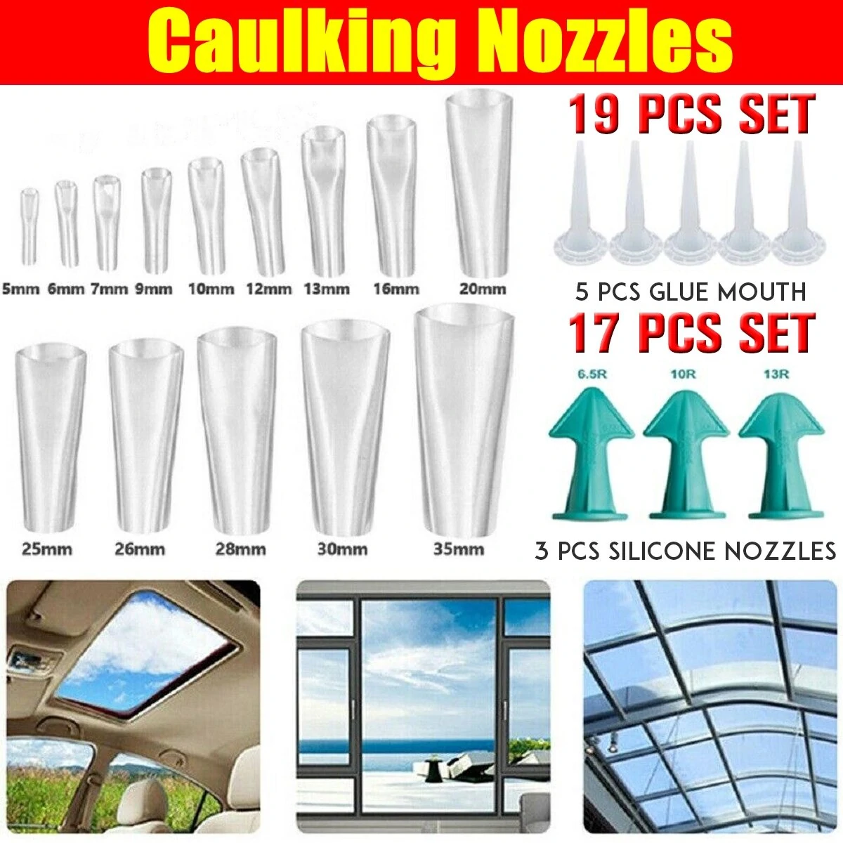 17/19 PCS Silicone Caulking Finisher Tool Set - Nozzles & Spatulas