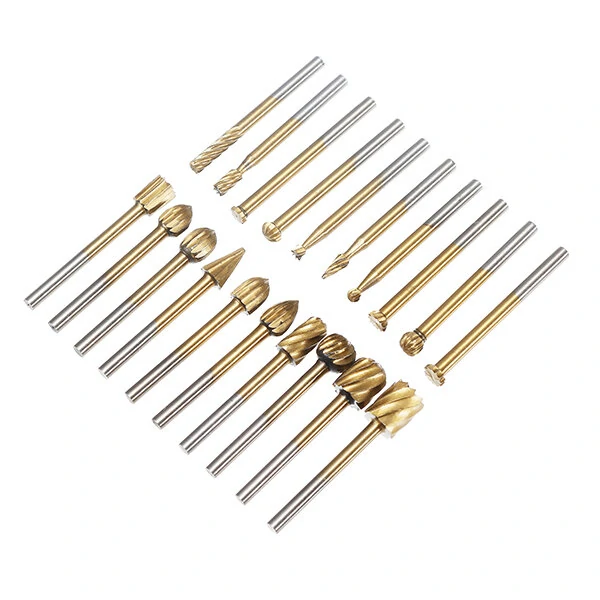Drillpro 20Pcs Titanium Coated HSS Rotary File Bits | Wood Carving Milling Set