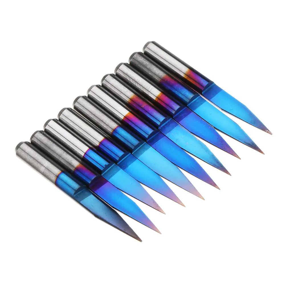 Drillpro 10pcs Blue Nano Coated Carbide Engraving Bits | 0.1-0.7mm 20 Degree