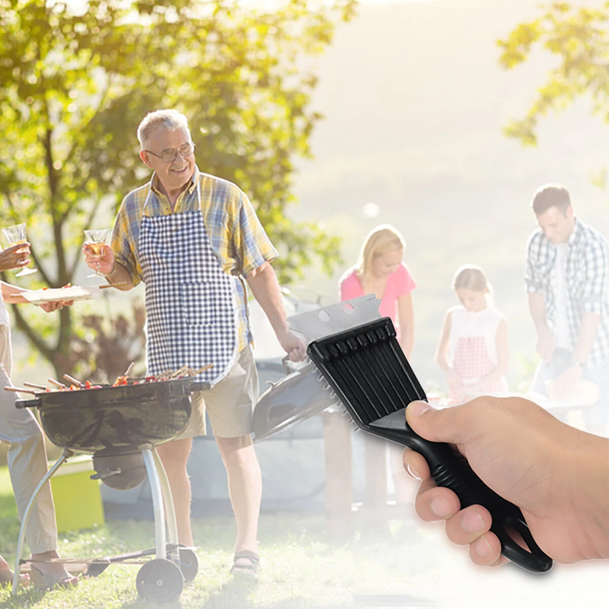 Grill Brush with Wire Bristles - Steel BBQ Cleaning Brush for Non-Stick Grills | Outdoor Cooking Tools