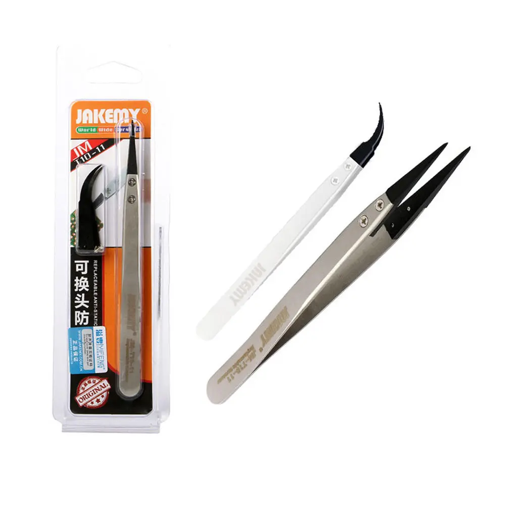 JAKEMY JM-T10-11 Anti-static Tweezers Kit | Stainless Steel, Pointed & Curved Tips