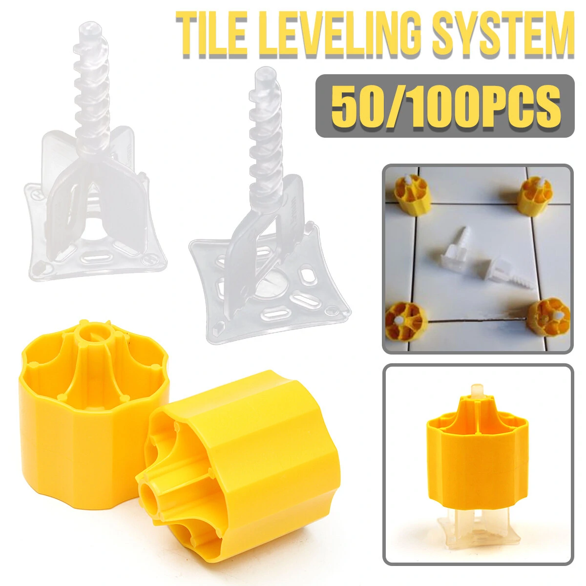 100Pcs Reusable Tile Leveling System - Spacers & Caps for Wall & Floor Tiling