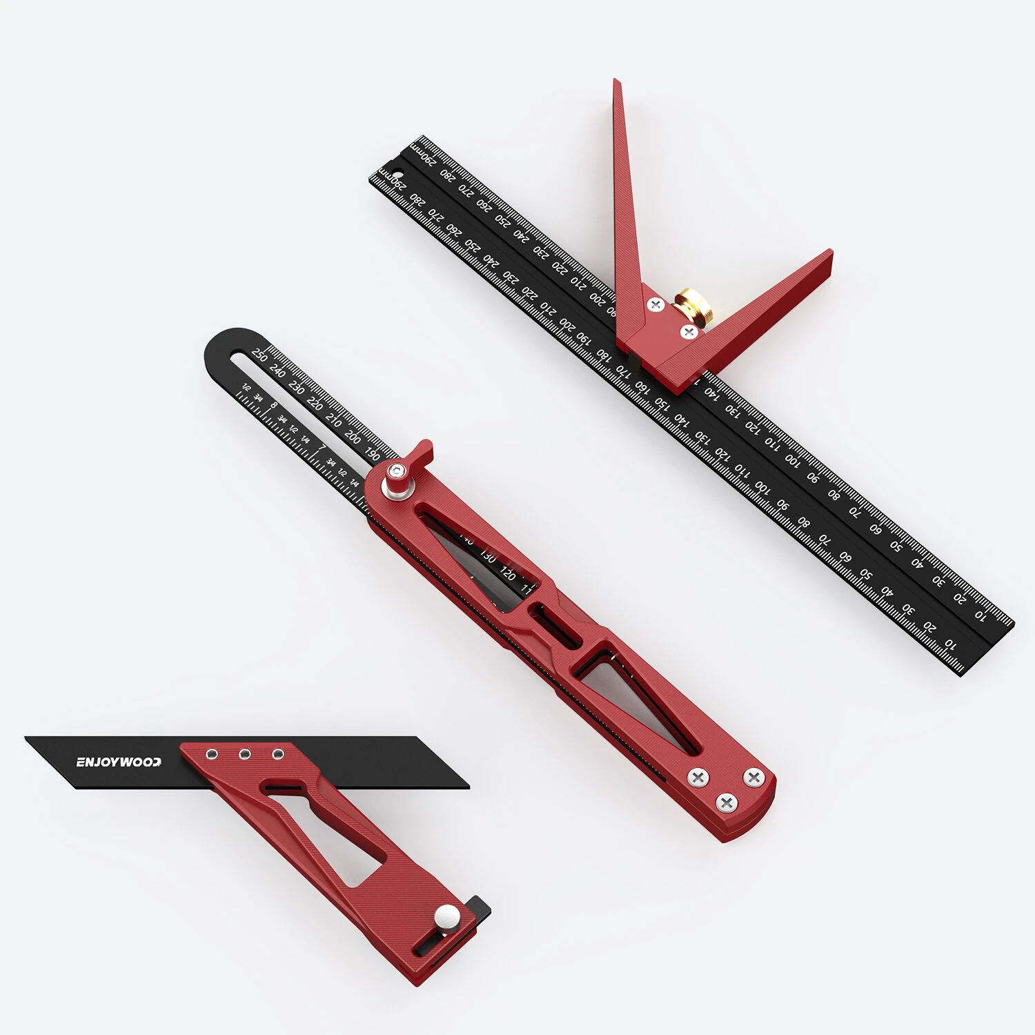 ENJOYWOOD 3PCS Multi-angle Measuring Ruler - Metric & Imperial Scale Woodworking Tool