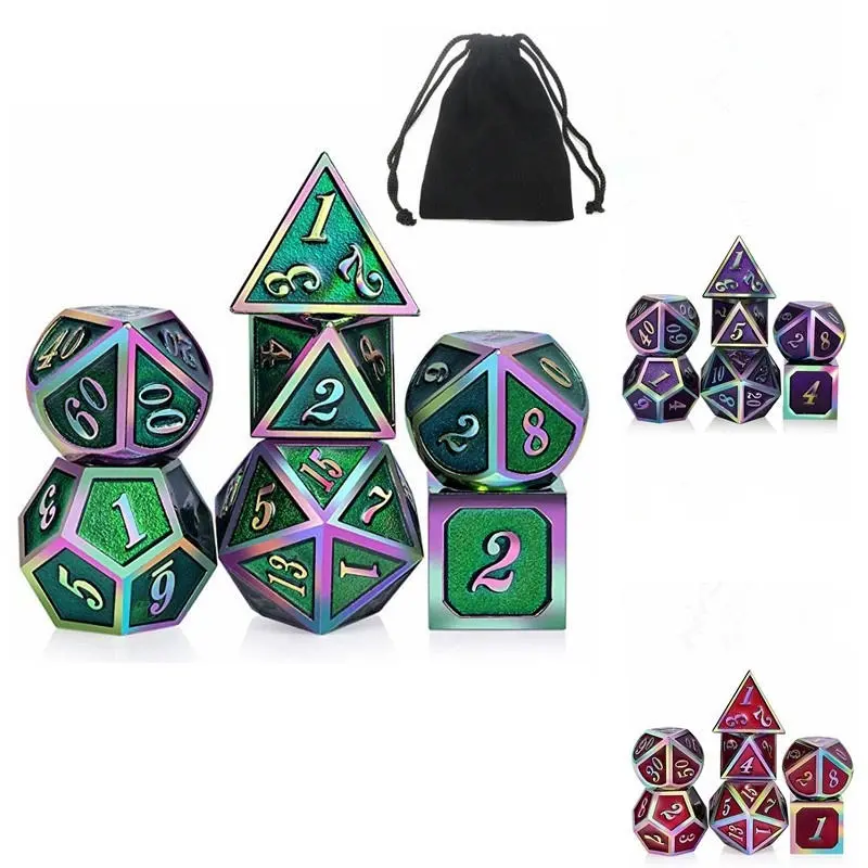 Rainbow Edge Metal Dice Set - 7Pcs with Bag for D&D RPG Tabletop Games