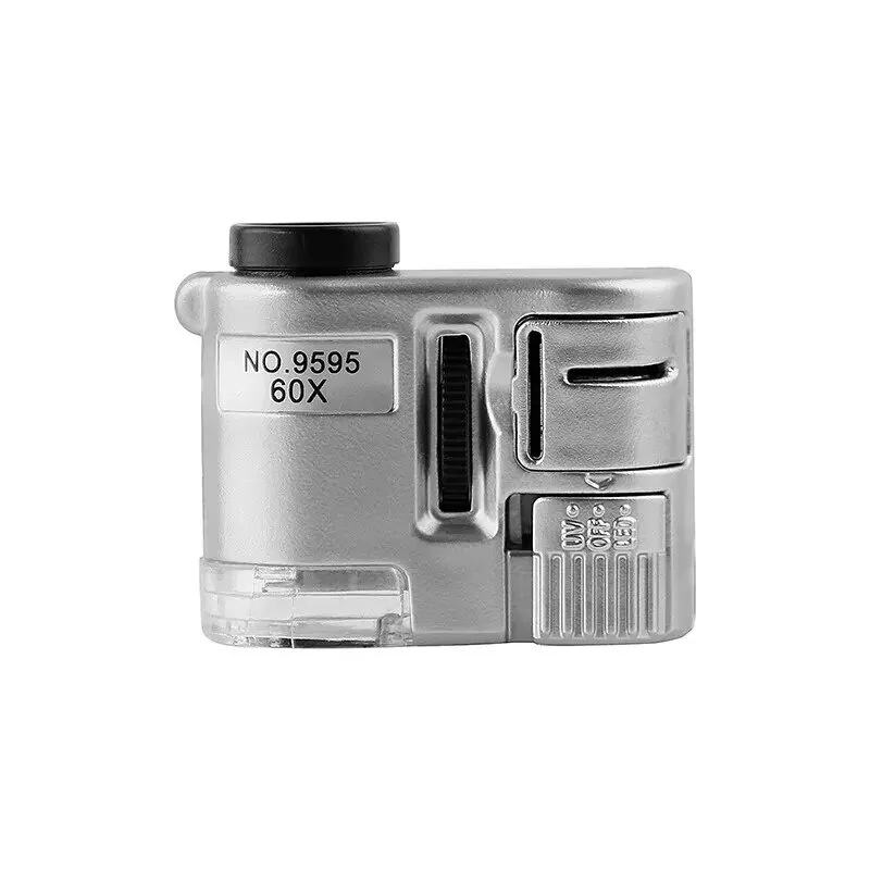 60X Handheld Mini Pocket Magnifier with UV & LED Light | Portable Jeweler Microscope for Inspection
