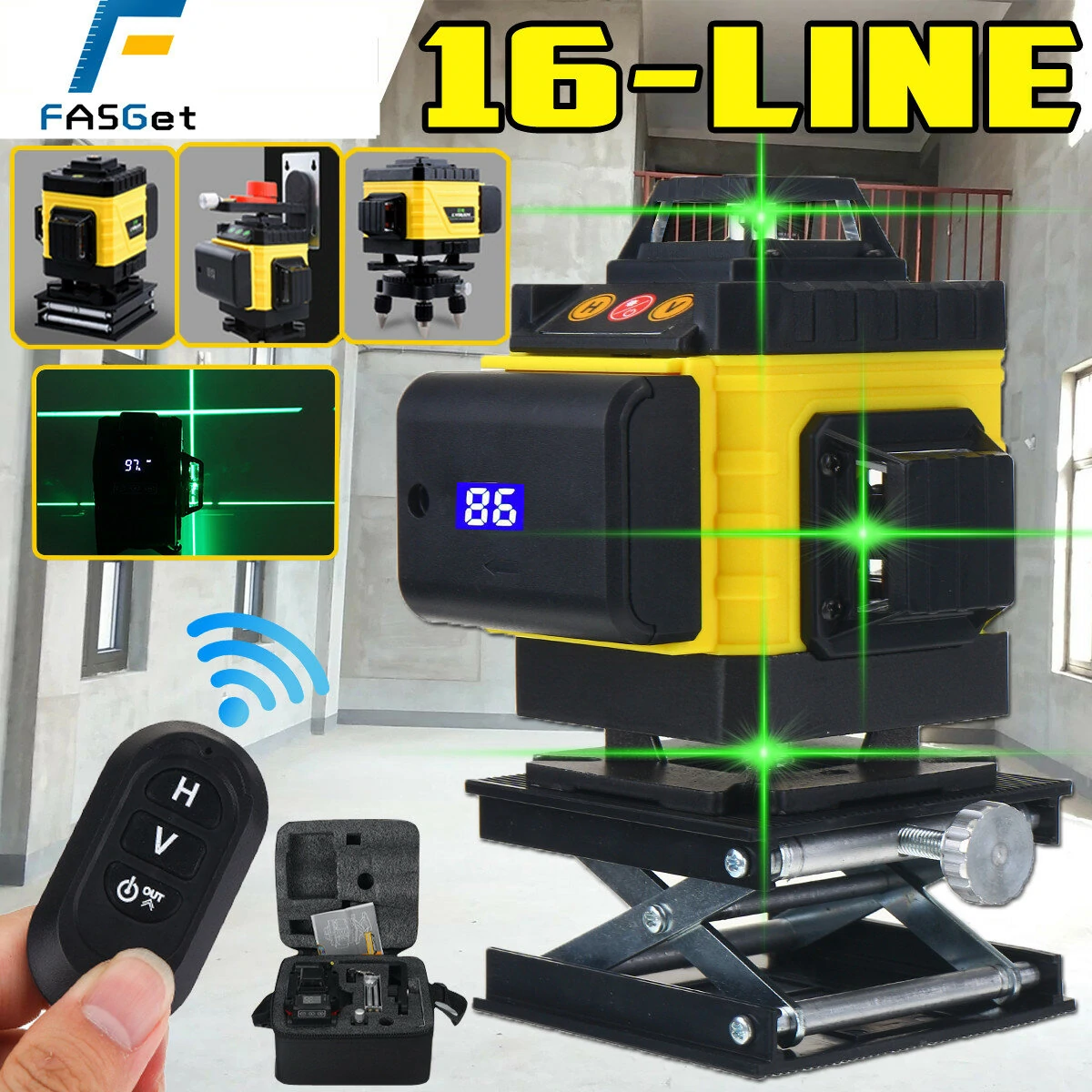 FASGet 360° Rotary 16 Line Self Leveling Laser Level | 4D Green Beam