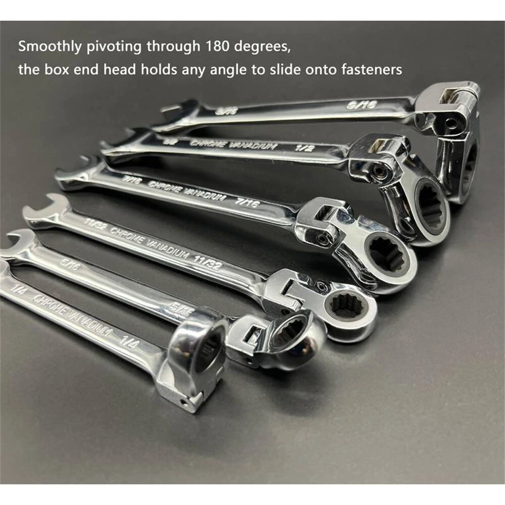 Auto-Fast 8-19mm Ratcheting Wrench Set | Open-End & Flare Nut Spanner | 180-Degree Movable Head