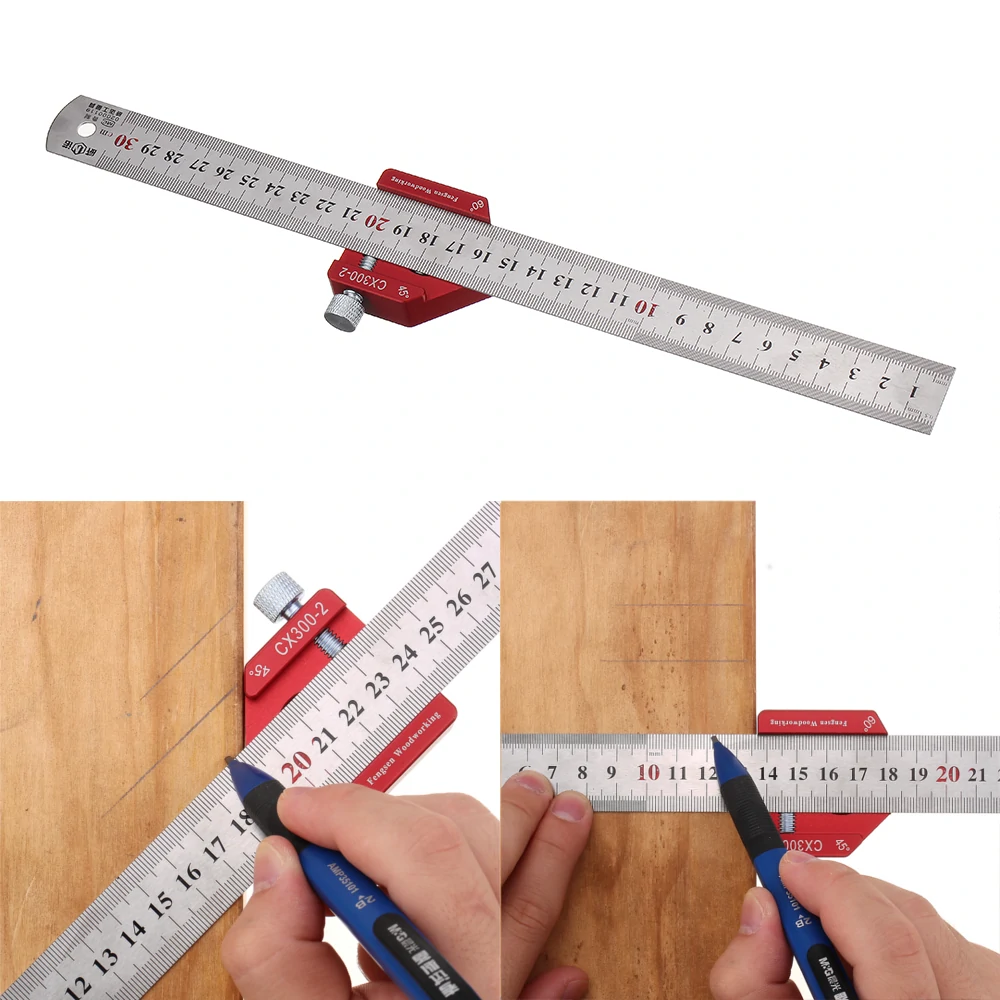 Drillpro CX300-2 300mm Marking Ruler | 45/90 Degree Adjustable Metric & Inch Scribe