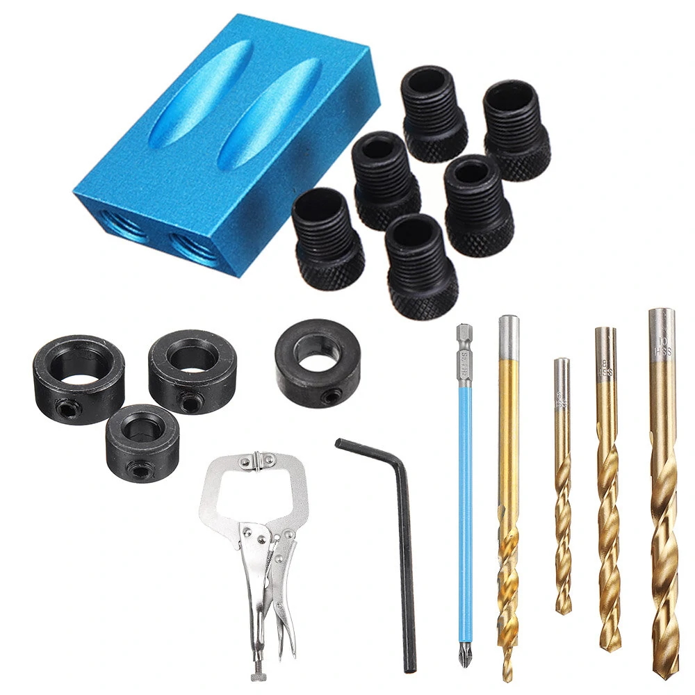 Drillpro Pocket Hole Jig Kit with Drill Bits & Clamp | Woodworking Guide Tool