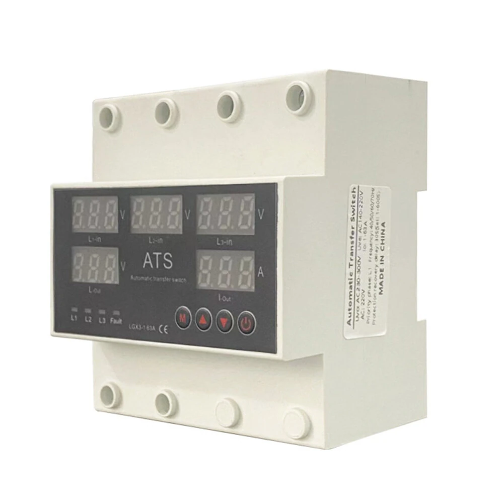 Three-Phase Digital Voltage Protector 63A 220V | Auto-Switching & Real-Time Monitoring
