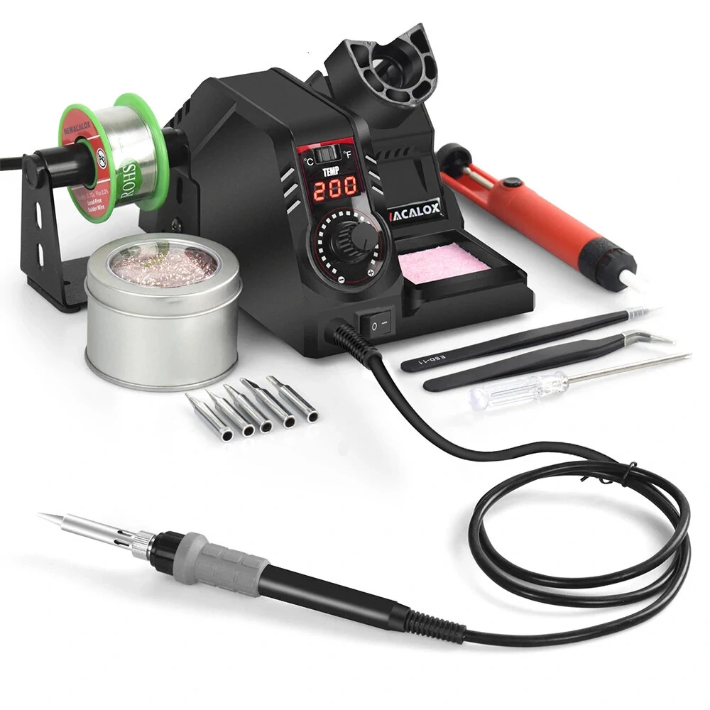 NEWACALOX 130W SMD Rework Station | 110V/220V Soldering Iron Set with Temp Adjust LCD & Desoldering Pump