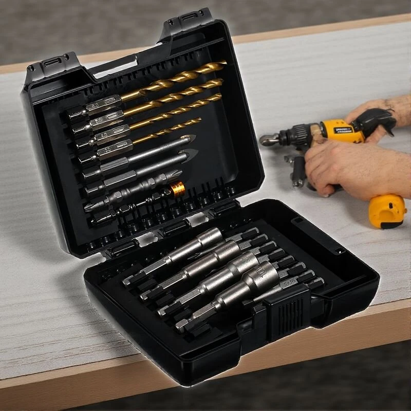 Premium 20PCS Alloy Steel Drill & Screwdriver Bit Set - High Strength for Wood & Metal | Portable Case