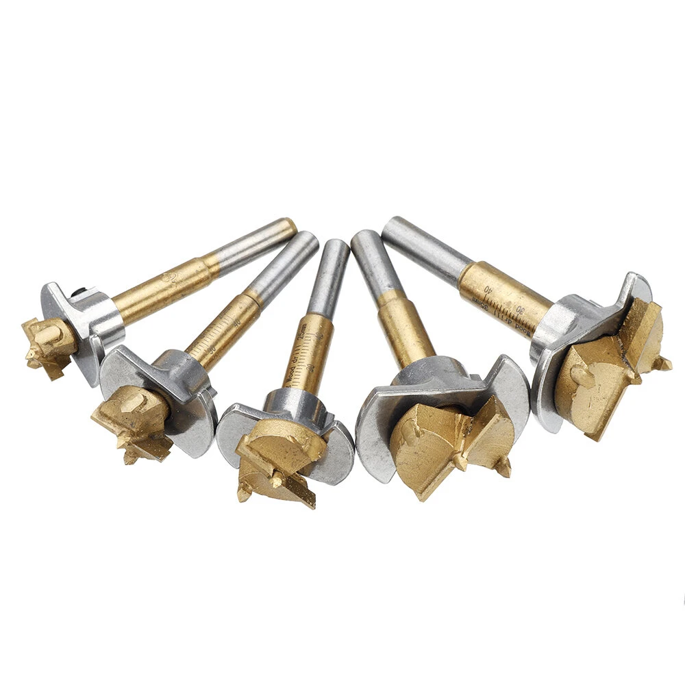 Drillpro 5PCS Forstner Bit Set - 15-35mm Titanium Coating - Wood Hinge Hole Opener
