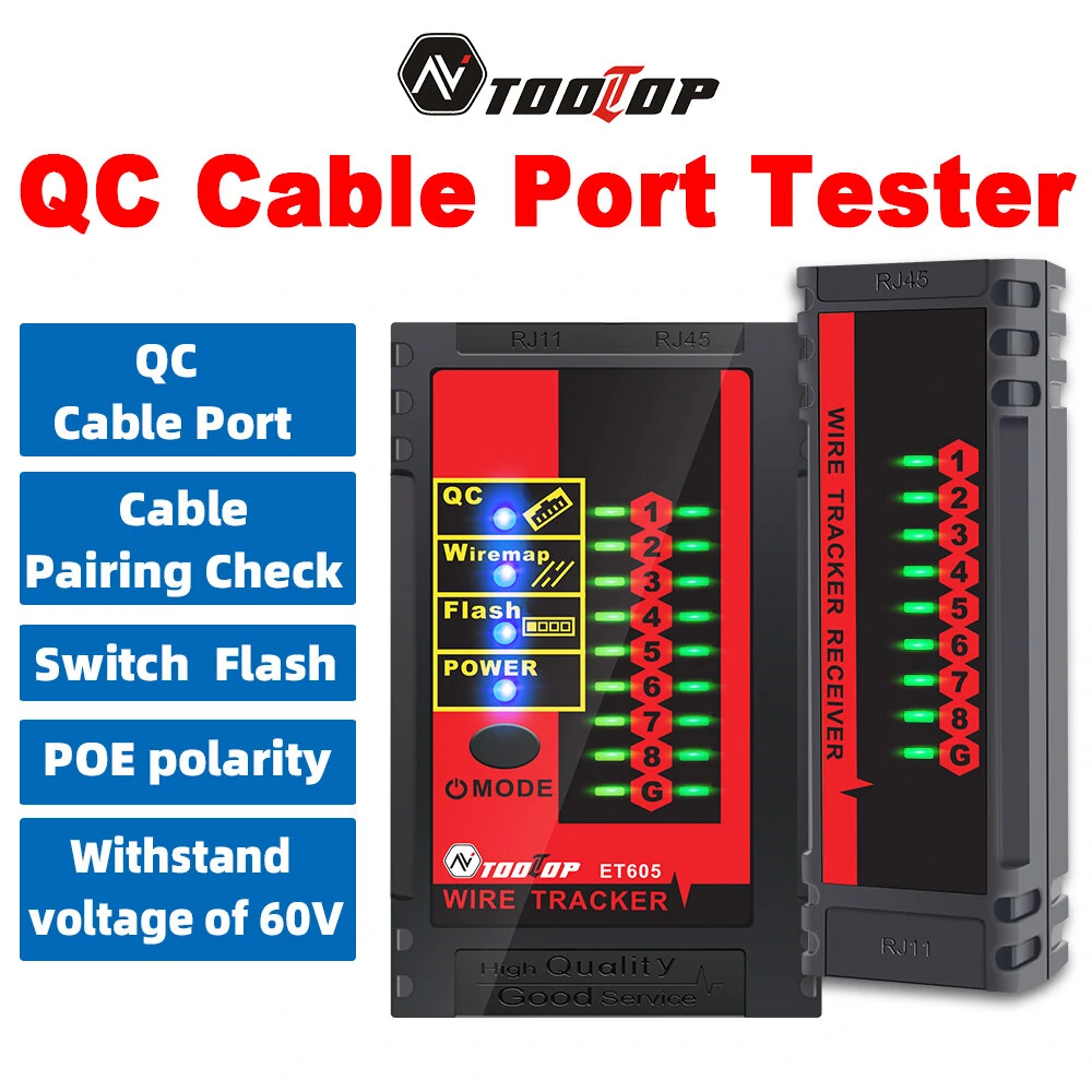 TOOLTOP ET605 LAN Network Cable Tester | POE & QC Port Check | Line Finder