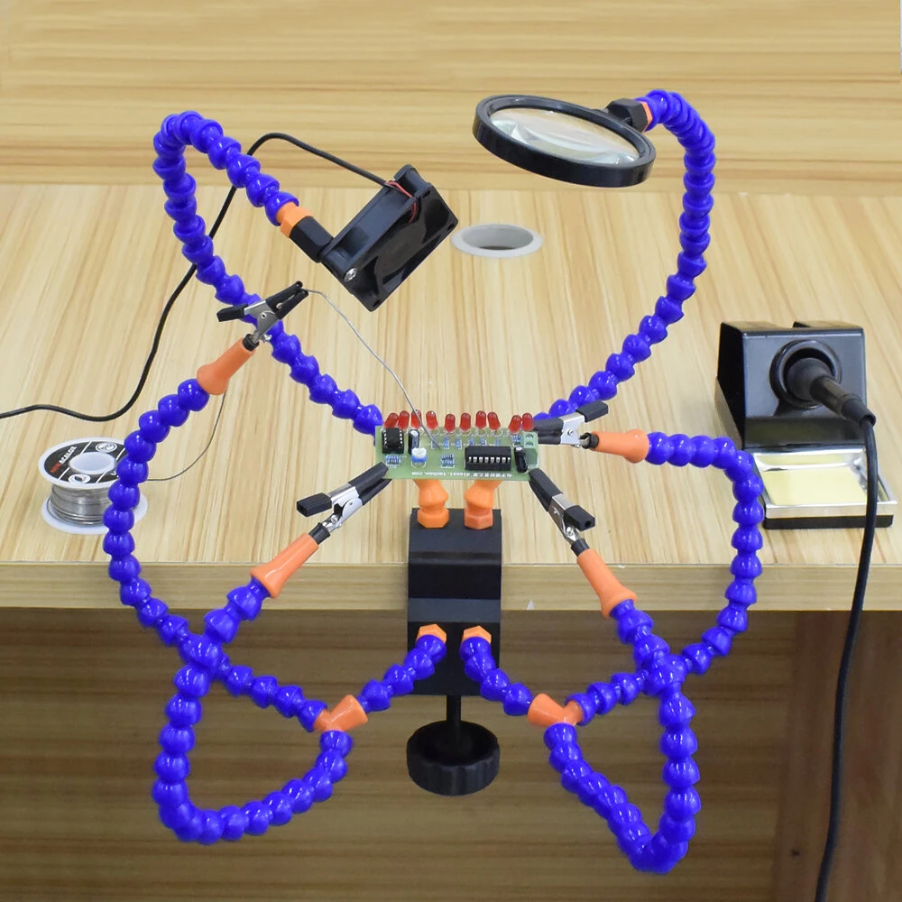 NEWACALOX Soldering Third Hand with Magnifier & Fan | USB Rechargeable Flashlight