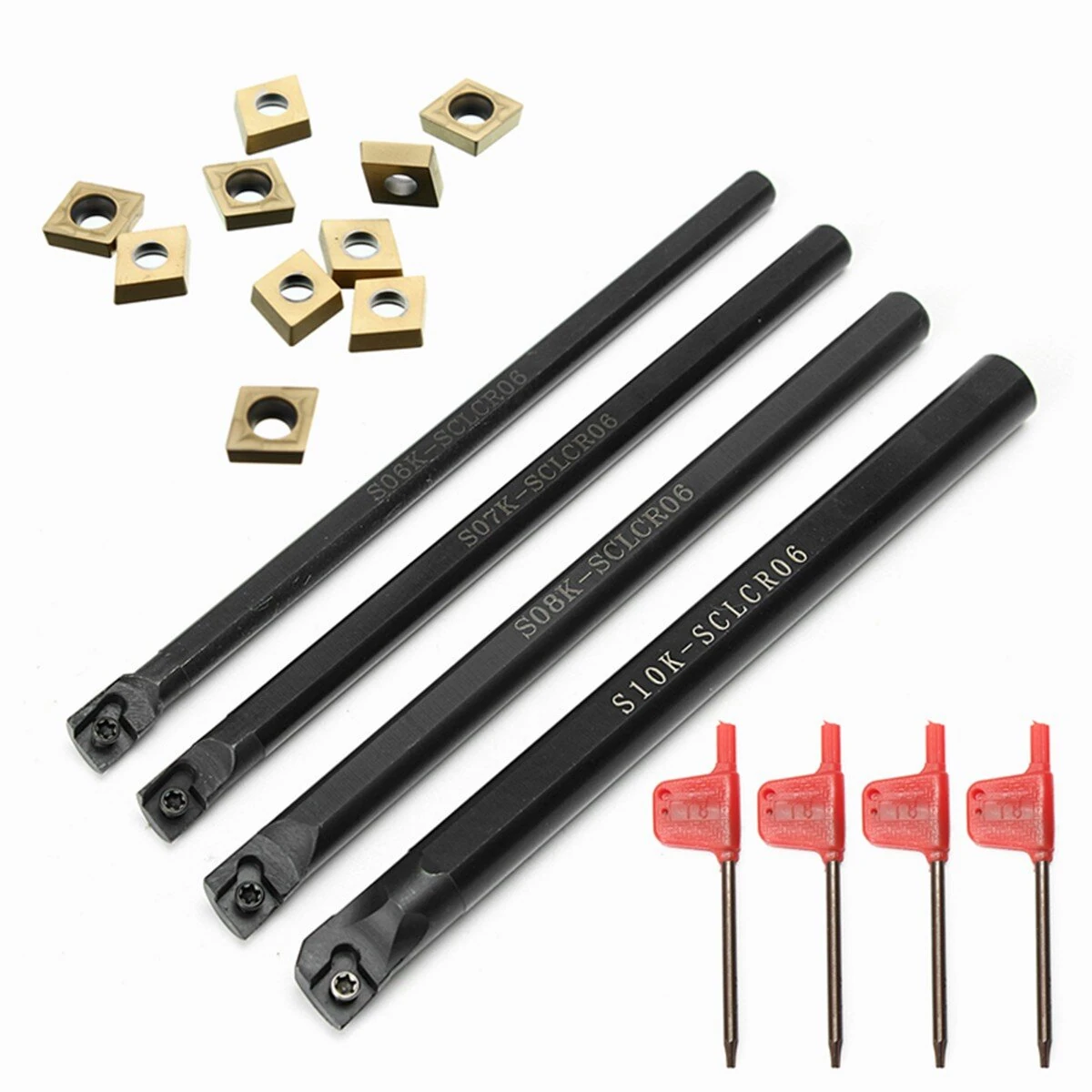 SCLCR06 Lathe Boring Bar - 4pcs 6/7/8/10mm Tool Holder with 10 CCMT060204 Inserts