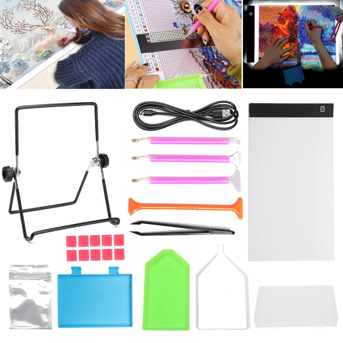 34Pcs LED Light Pad Board Stand Holder - 5D Diamond Embroidery Painting Tools Kit