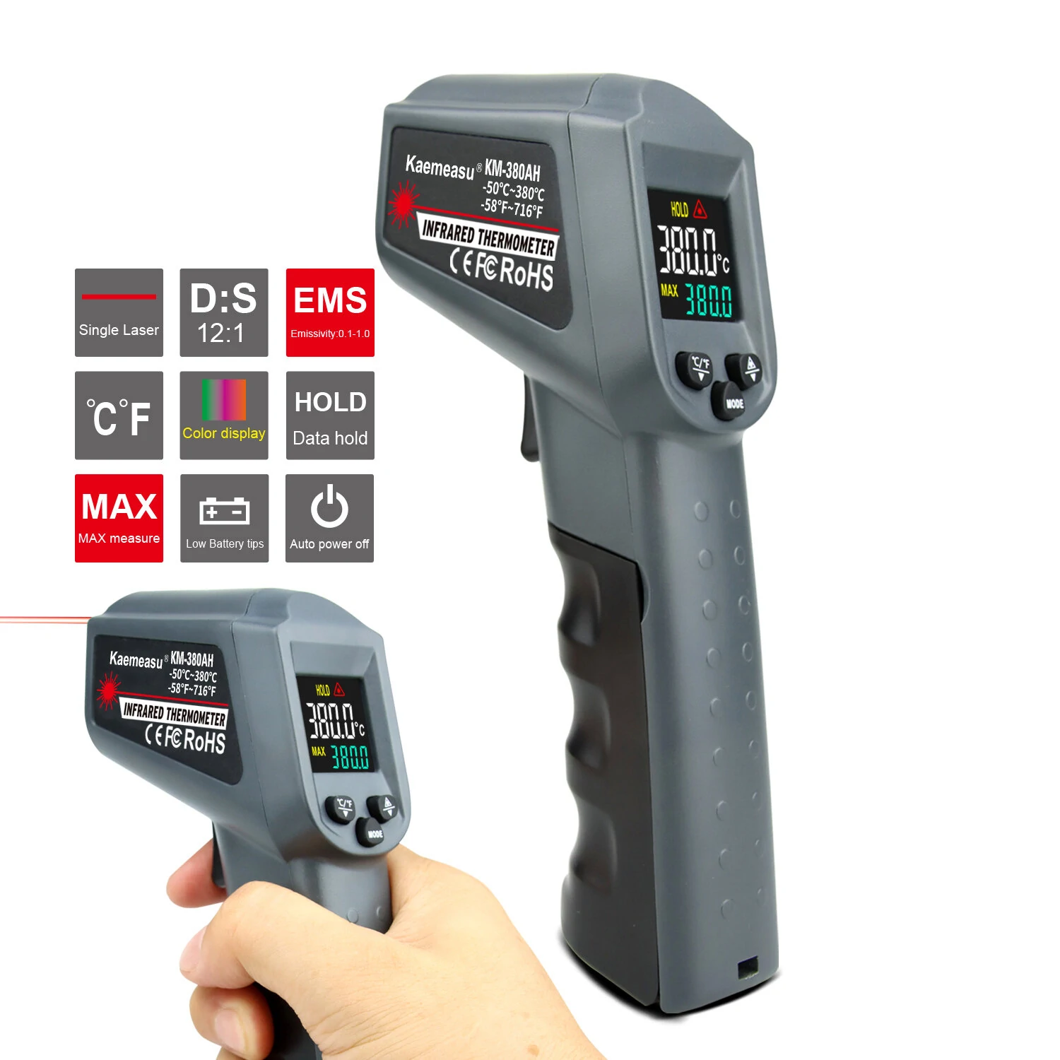 KAEMEASU Infrared Thermometer -50°C to 550°C | Laser Temperature Gun with Color Screen