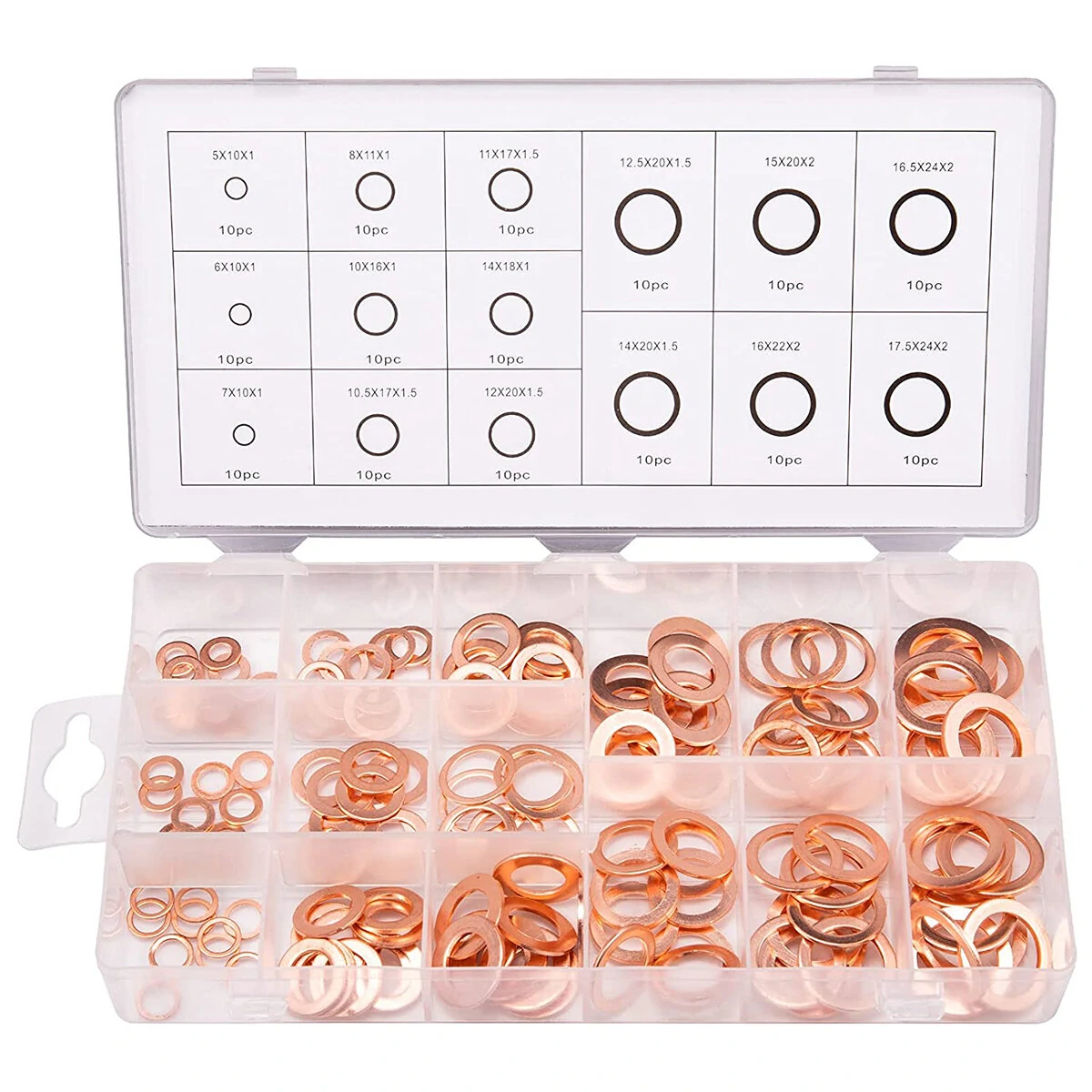 150PCS Copper Metric Sealing Washer Assortment Set - 15 Sizes M5 to M17.5 | Oil Sump Plug Gasket