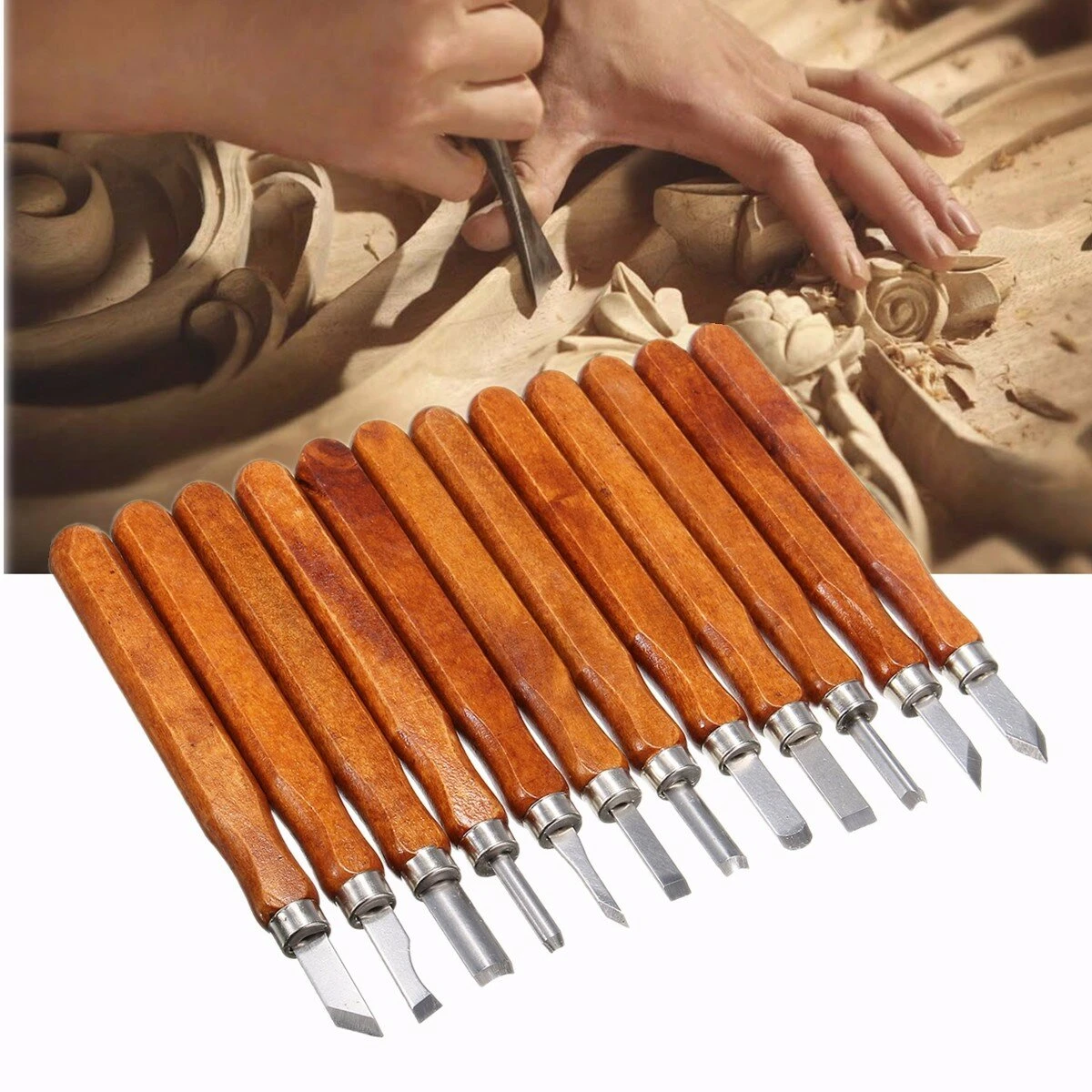 12Pcs Wood Carving Chisel Set - Professional Hand Gouges & Lathe Tools
