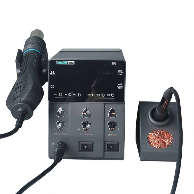 SUGON 220V/110V Air Gun Soldering Iron | Two-in-One Hot Air Rework Station with Dual Display