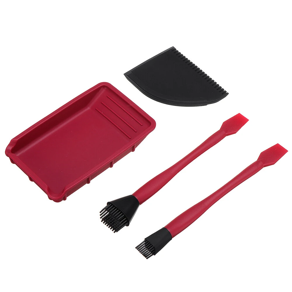 Wnew 4Pcs Silicone Glue Kit - Wide & Narrow Brush, Scraper & Tray | Woodworking
