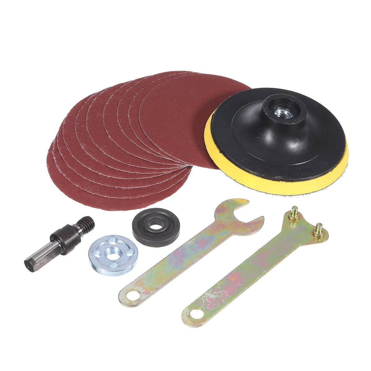4 Inch Sanding Pad Kit - 10 Sandpapers & 5 Flange Nuts for Polishing & Grinding