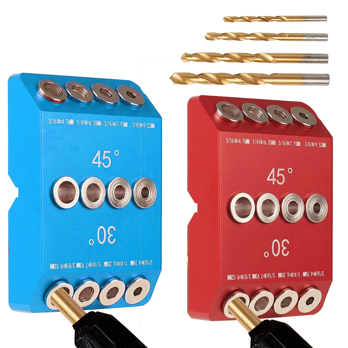 30 45 90 Degree Drill Guide Jig | Aluminum Alloy Angle Guide with 4 Drill Bits