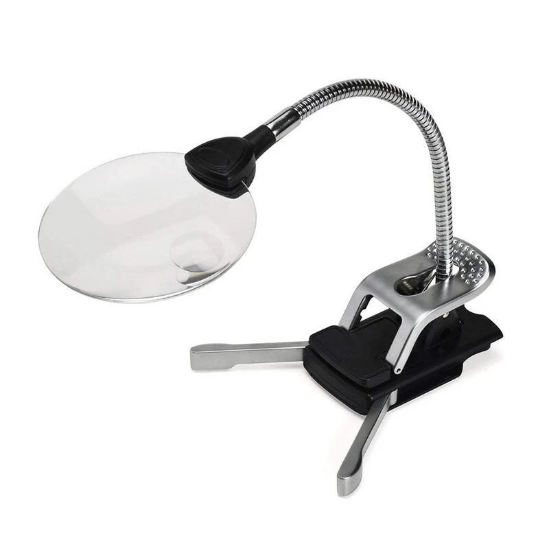 LED Desk Lamp with 2.5X-8X Magnifier | Clamp & Fold Design | Wireless Magnifying Glass Light