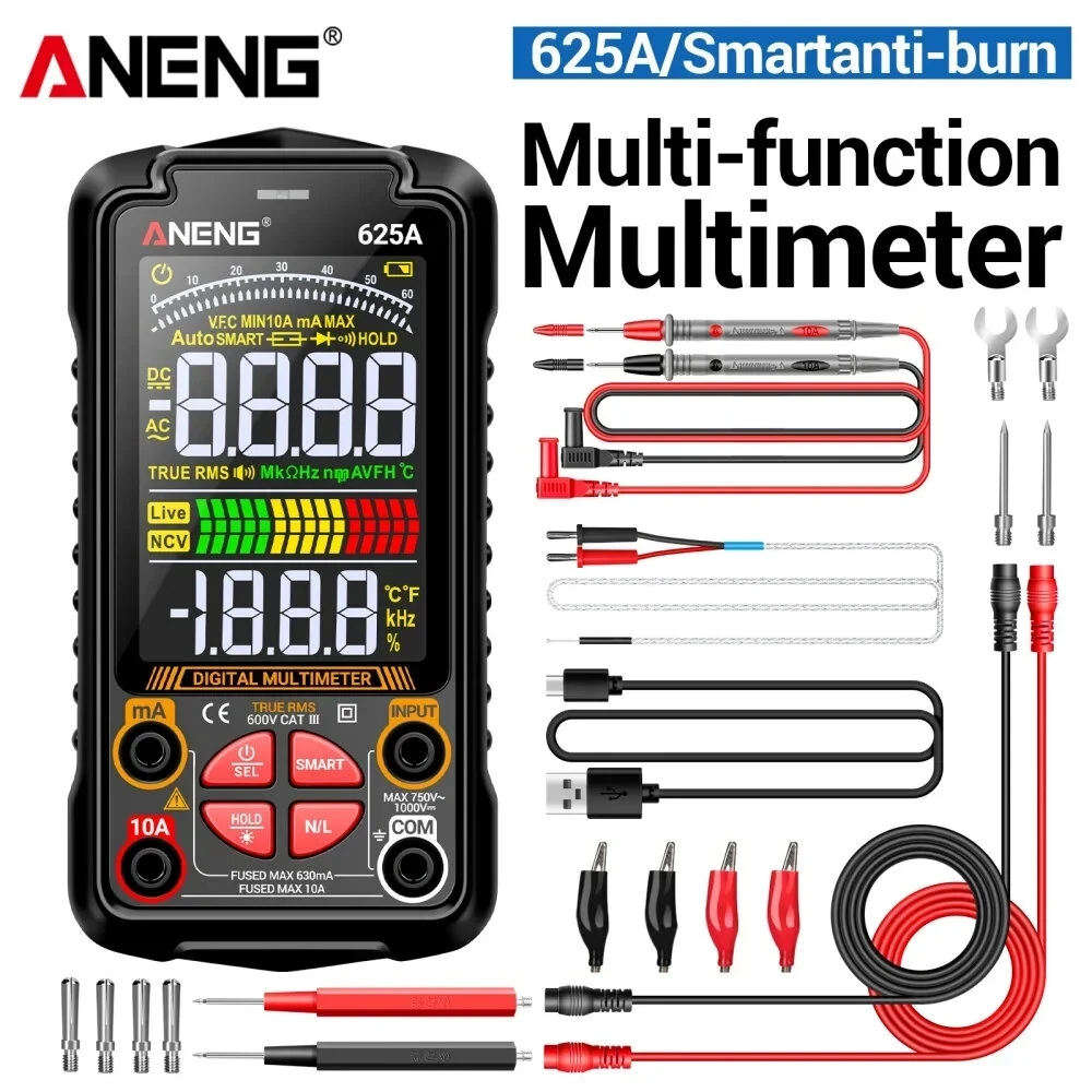 ANENG 625A Digital Multimeter | True RMS 1000V 10A | NCV Temp Backlit