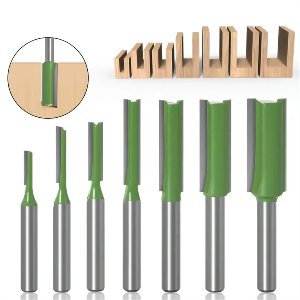 7PCS Straight Cut Router Bit Set - 1/4 Shank Tungsten Carbide for Woodworking