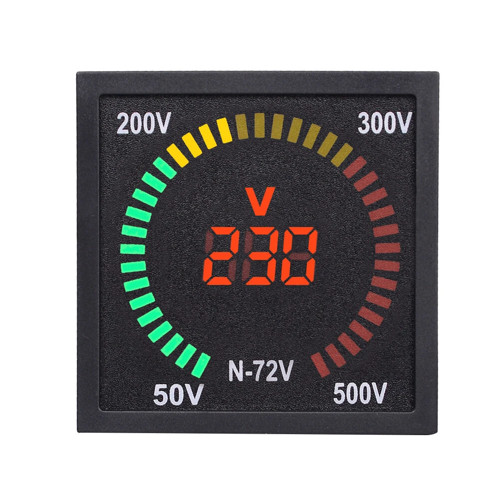 N-72V Digital Voltage Meter | 50-500V AC 220V Panel Display | 73mm 68mm Hole