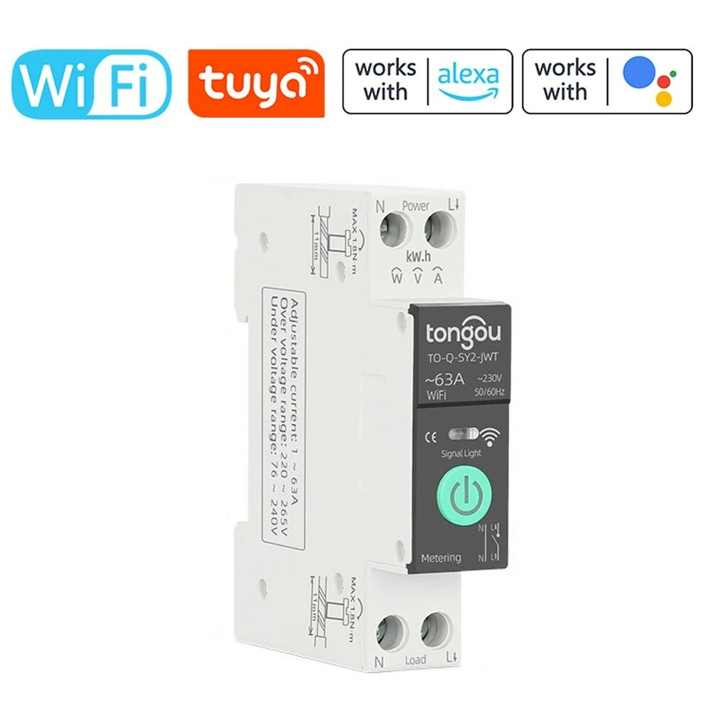Tuya Smart Circuit Breaker 63A 1P - Energy Metering | Alexa & Google Home