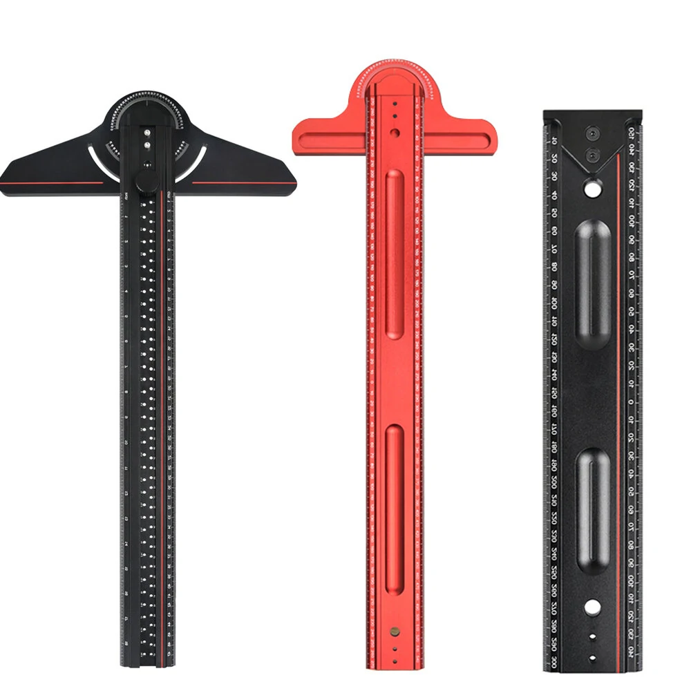 Aluminum Alloy Woodworking Edge Ruler - Adjustable Protractor & T-Square | Marking Scriber Gauge for Carpentry