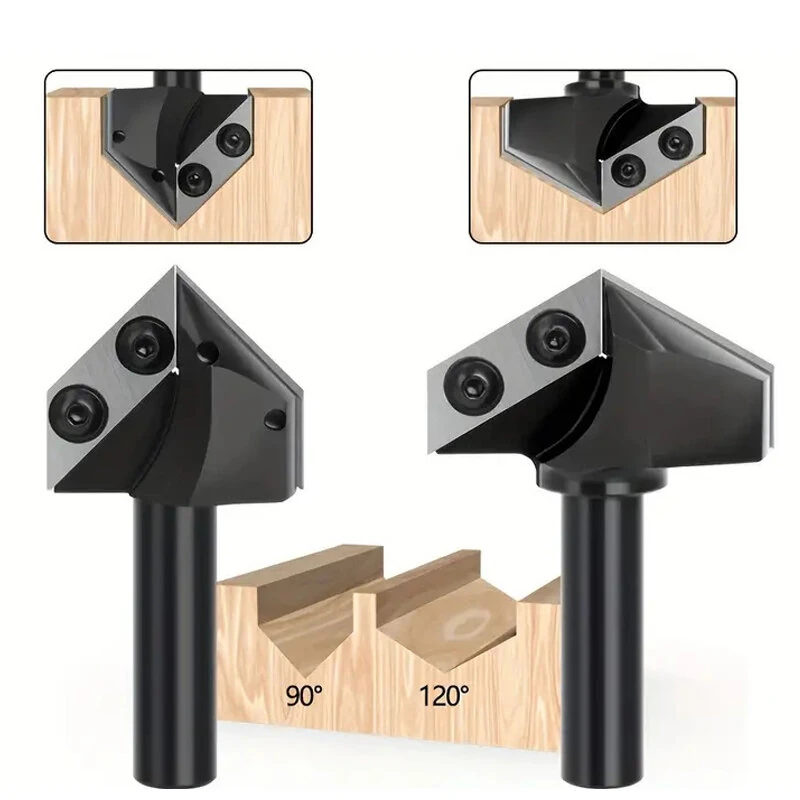 LAVIE 1/2 Inch Shank Tungsten Carbide Router Bit | 90 & 120 Degree V-Groove Milling Cutter
